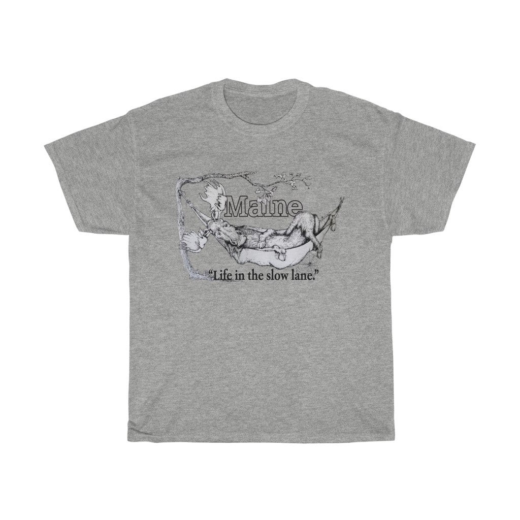 Vintage 1982 Maine Life In The Slow Lane Moose In Hammock Shirt