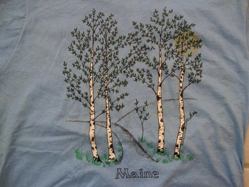 Vintage 80S Maine Trees Tourist Souvenir Blue T Shirt