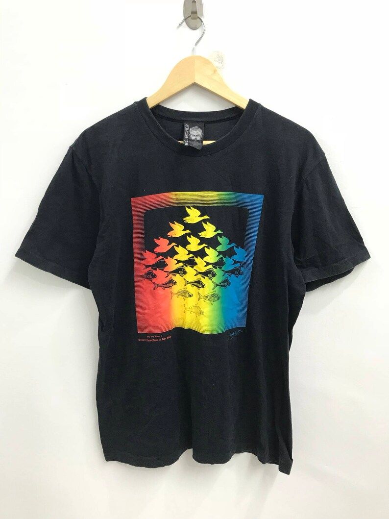 Vintage 80S Mc Escher Tshirtgraphic Artistpop Artsky And Water 1 Design Artmade In Japan