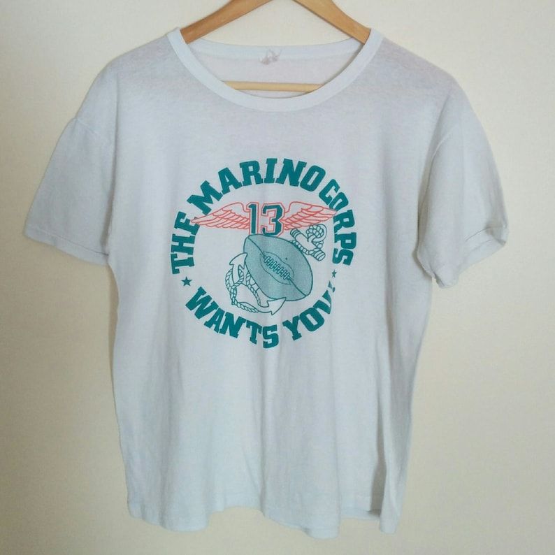 Vintage 80S Miami Dolphins T Shirt 1980S The Marino Corps No 13 Nfl Crewneck Womens Edium To Large