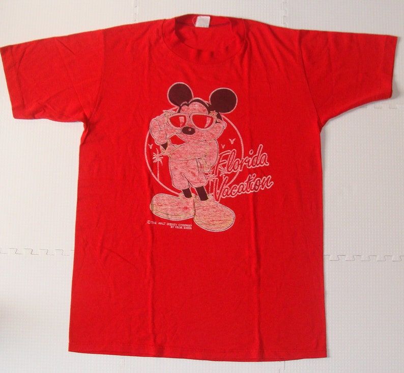 Vintage 80S Mickey Mouse Disney Florida Vacation Red T Shirt