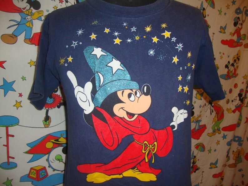 Vintage 80S Mickey Mouse Fantasia Walt Disney World Movie T Shirt