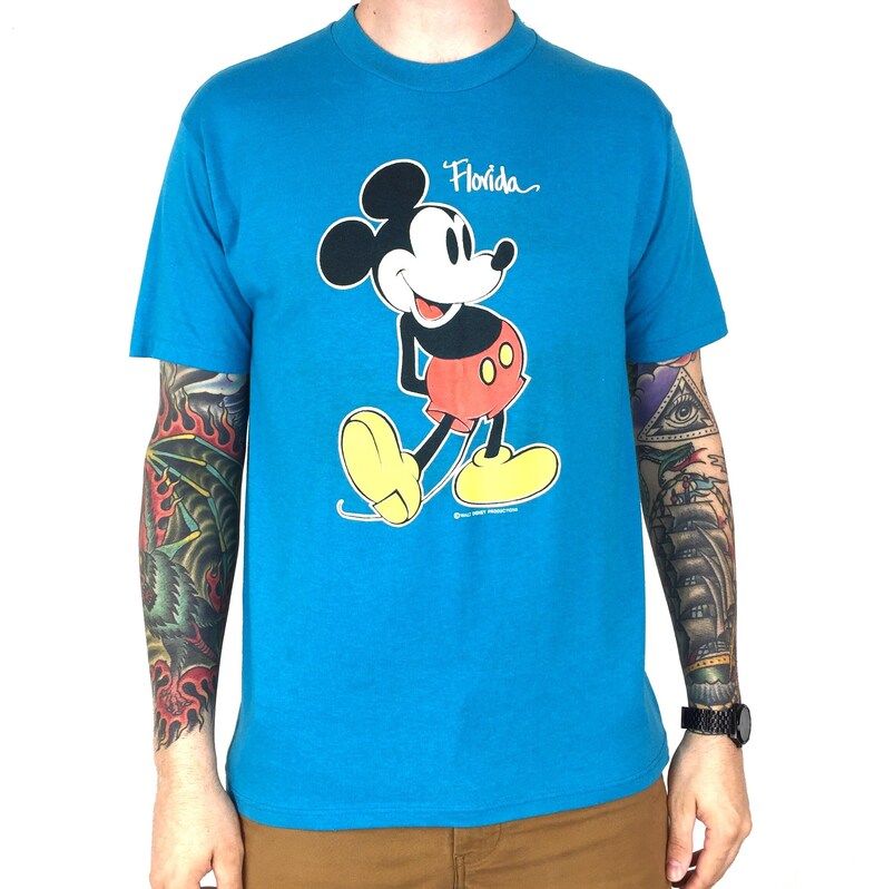 Vintage 80S Mickey Mouse Florida Walt Disney Single Stitch 50 50 Made In Usa Travel Novelty Graphic Tee T Shirt Shirt