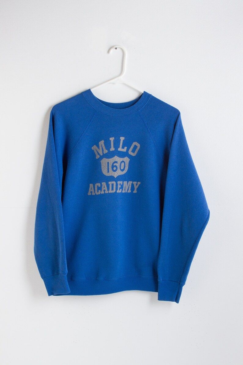 Vintage 80S Milo Academy 160 Sweatshirt Soft Vintage 50 50 Sweatshirt Blue Sweatshirt Medium Unisex