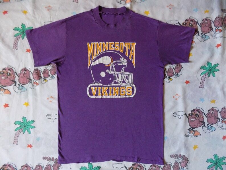Vintage 80S Minnesota Vikings Helmet Logo T Shirt Edium Nfl Soft And Thin Threadbare