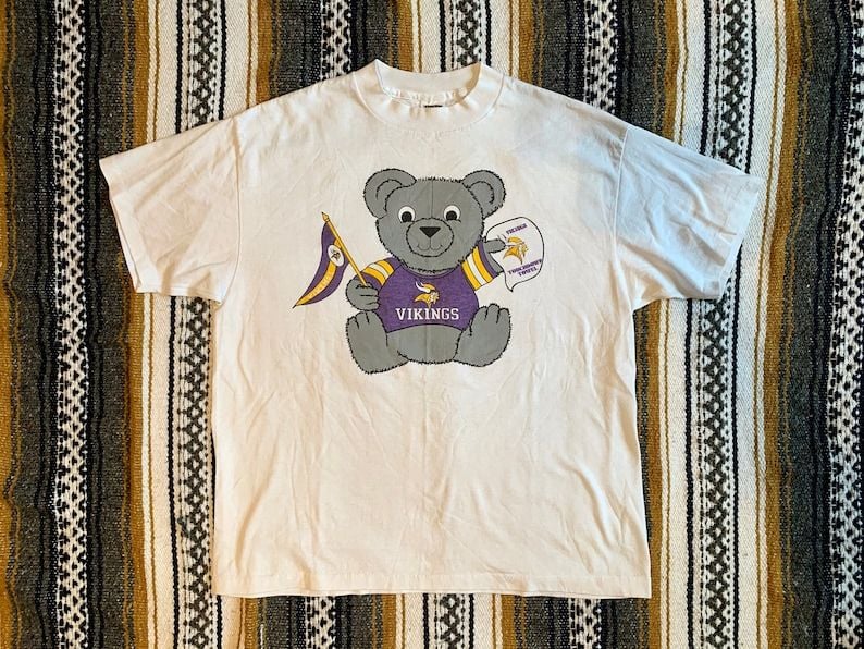 Vintage 80S Minnesota Vikings Teddy Bear Fan Single Stitch Shirt