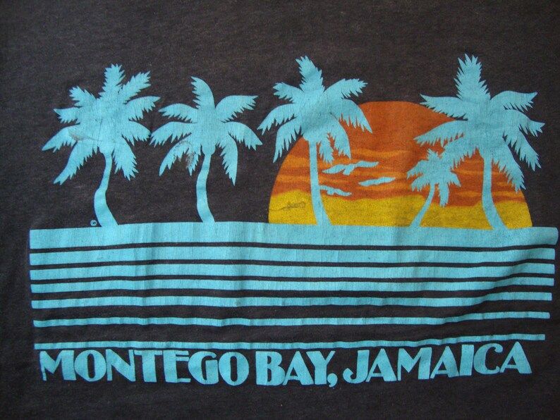 Vintage 80S Montego Bay Jamaica Tourist Souvenir Blue T Shirt