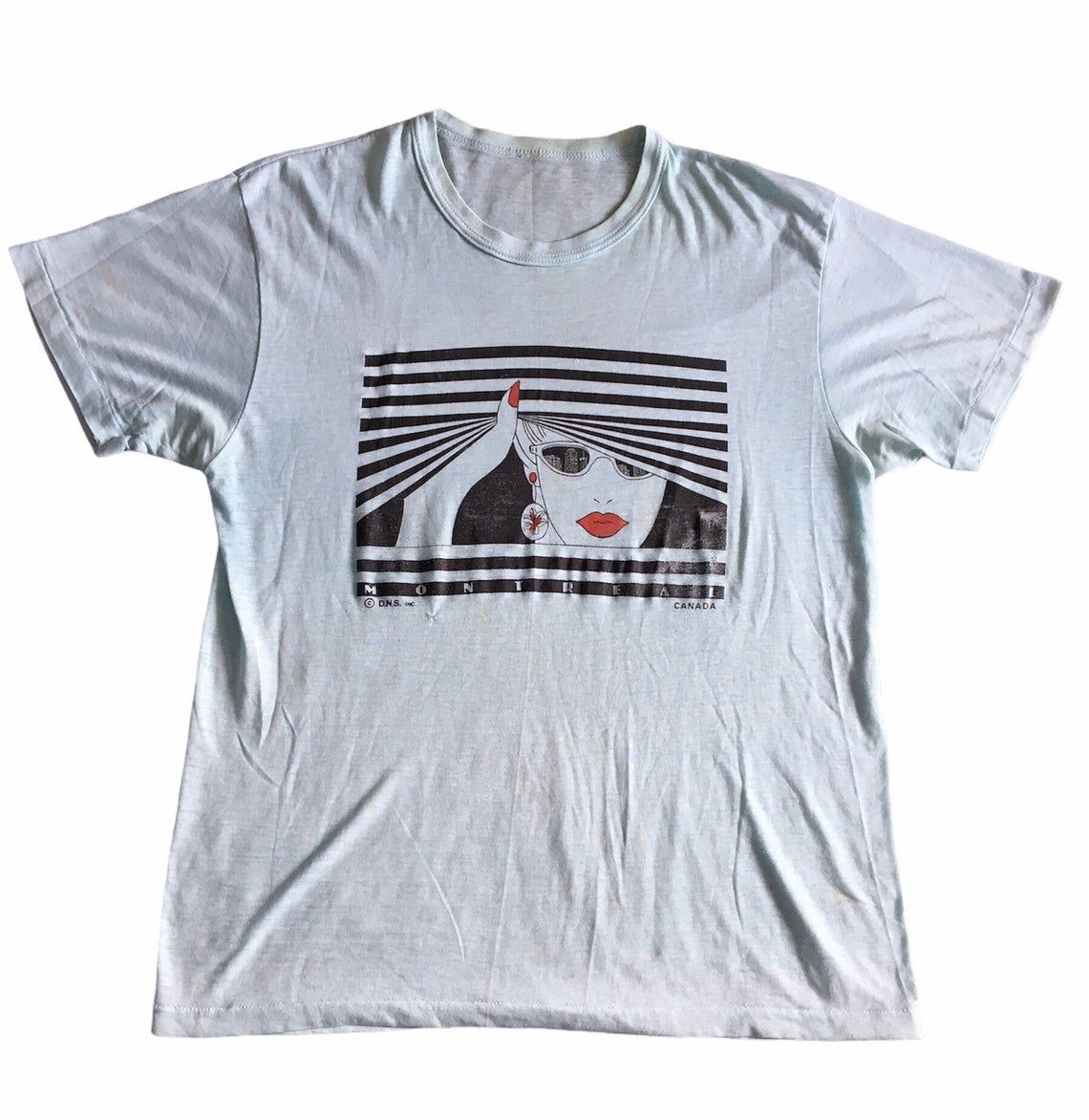 Vintage 80s Montreal Canada Patrick Nagel Style Art Threadbare shirt