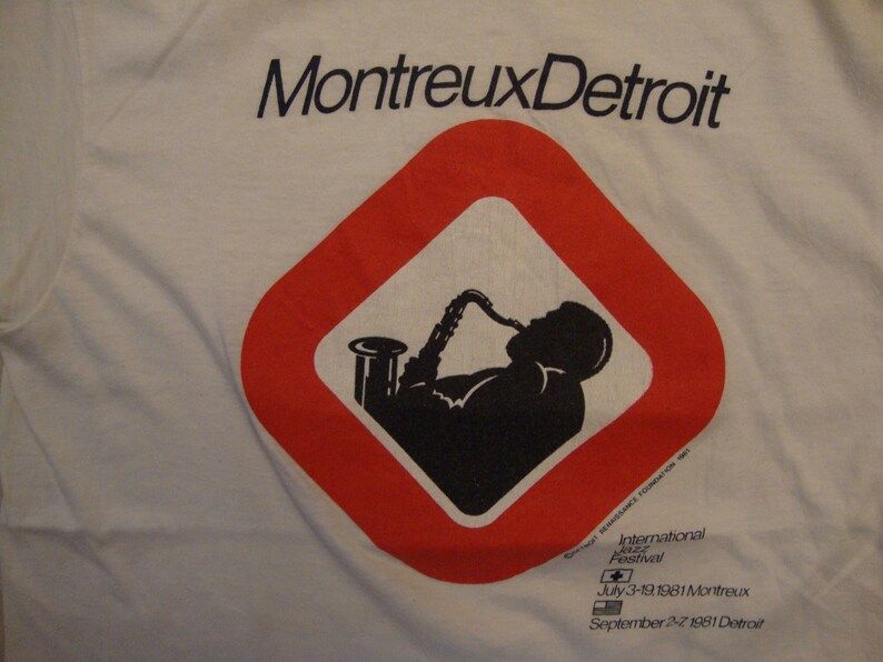 Vintage 80S Montreux Detroit International Jazz Festival Souvenir White T Shirt