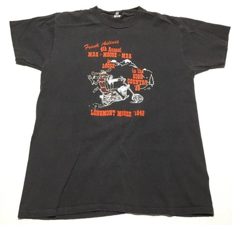 Vintage 80s Moose Is Loose In High Country Colorado Rocky Mountains Motorcycle Biker Rally Shirt