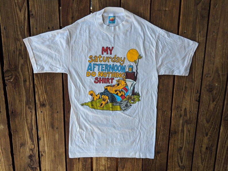 Vintage 80S My Saturday Afternoon Do Nothing Cat Nap Shirt
