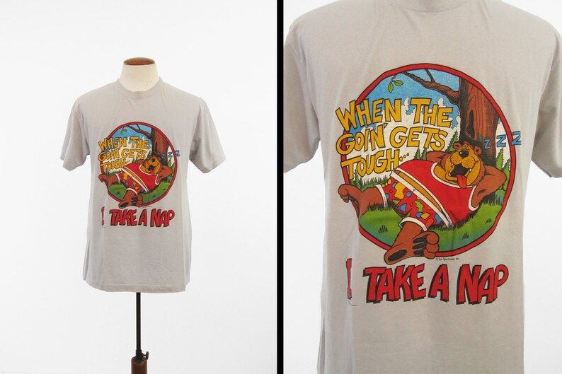 Vintage 80S Nap Time Bear T Shirt Gray Soft And Thin Tee