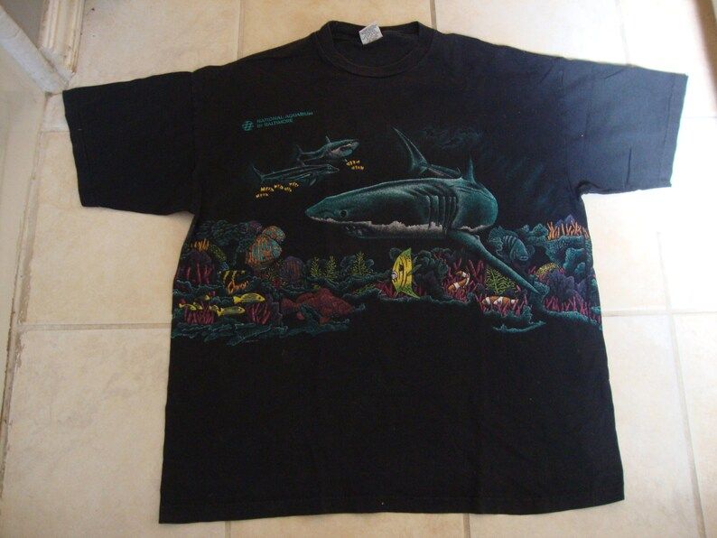 Vintage 80S National Aquarium In Baltimore Souvenir Black T Shirt