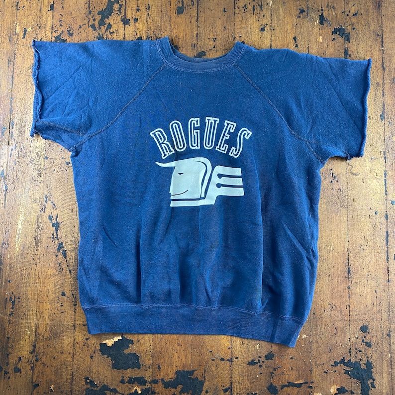 Vintage 80S Navy Shortsleeve Warmup Diy Rogues Xl