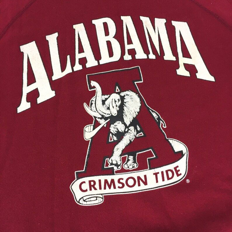 Vintage 80S Ncaa University Of Alabama Crimson Roll Tide Raglan Made In Usa Pullover Crewneck College Graphic Sweatshirt