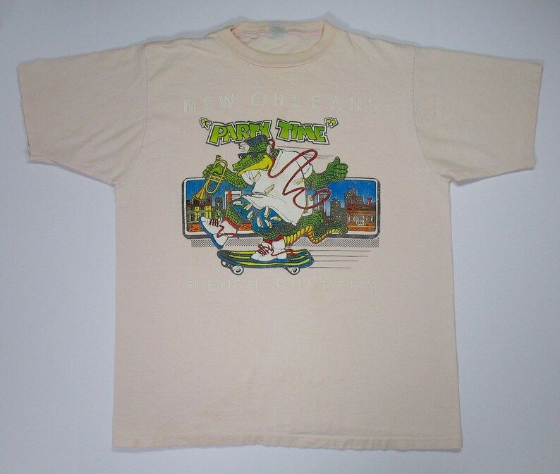 Vintage 80S New Orleans T Shirt Alligator Skater L Xl Tee Soft French Quarter Cartoon Alore Funny Humor Nola Worn Party Time Louisiana