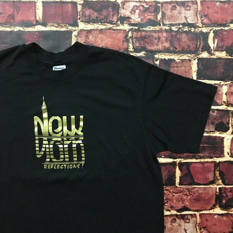 Vintage 80S New York City Gold Print Shirt Newyorker New York Skyline New York Cityscape New York Theme Shirt New York Print Graphic T Shirt