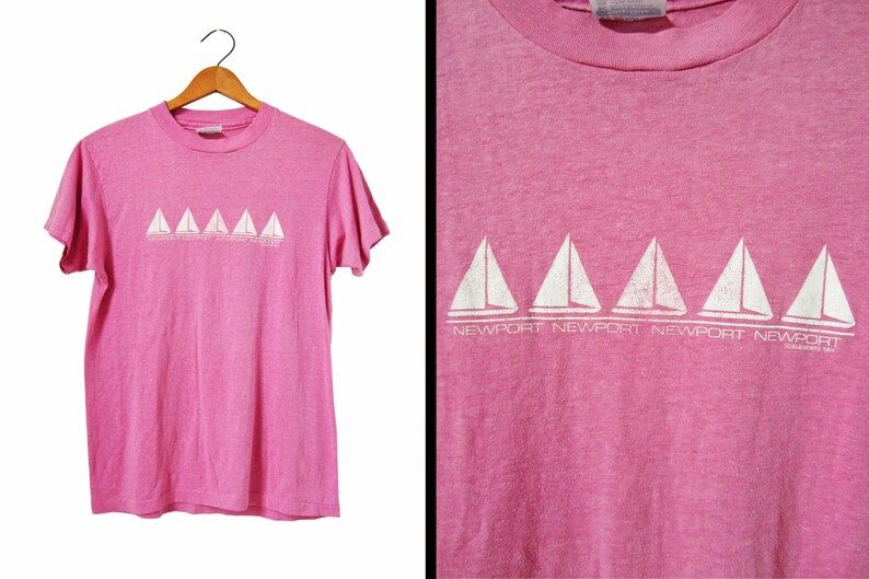 Vintage 80S Newport T Shirt Soft And Thin Rhode Island Pink Hanes 5050