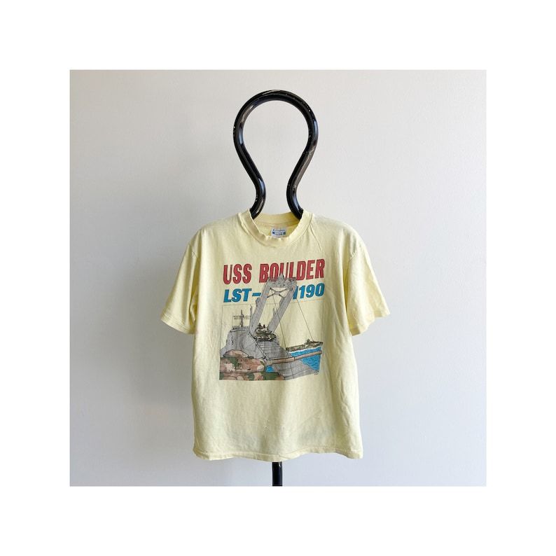 Vintage 80S Nicely Worn Uss Boulder Lst 1190 Usmc T Shirt With Color Bleed