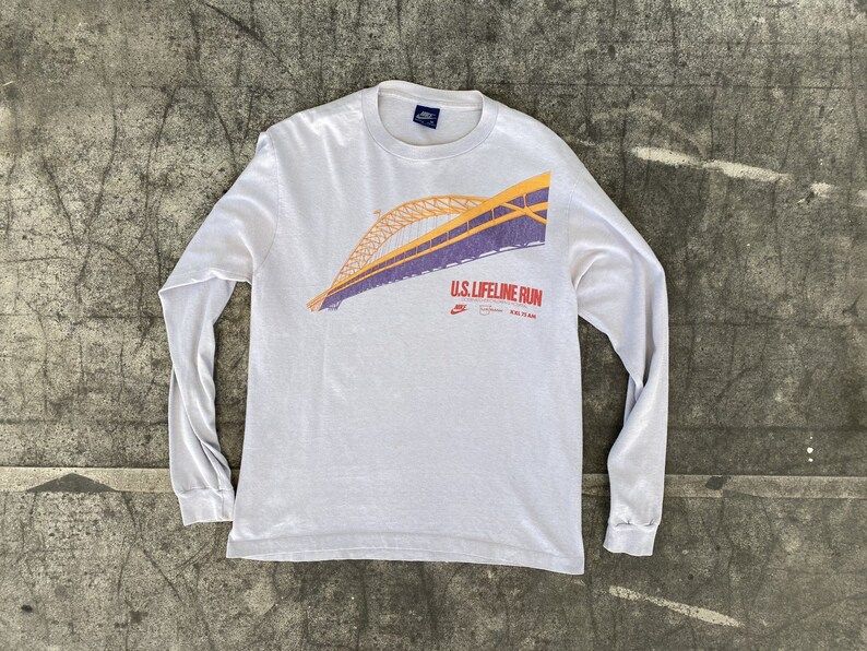 Vintage 80S Nike Lifeline Marathon T Shirt1980S Portland Oregon Long Sleeve Tee