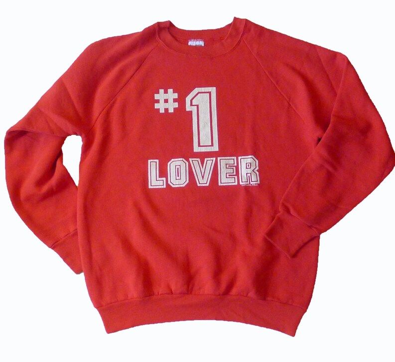 Vintage 80S Number One Lover Red Sweater Sweat Shirt