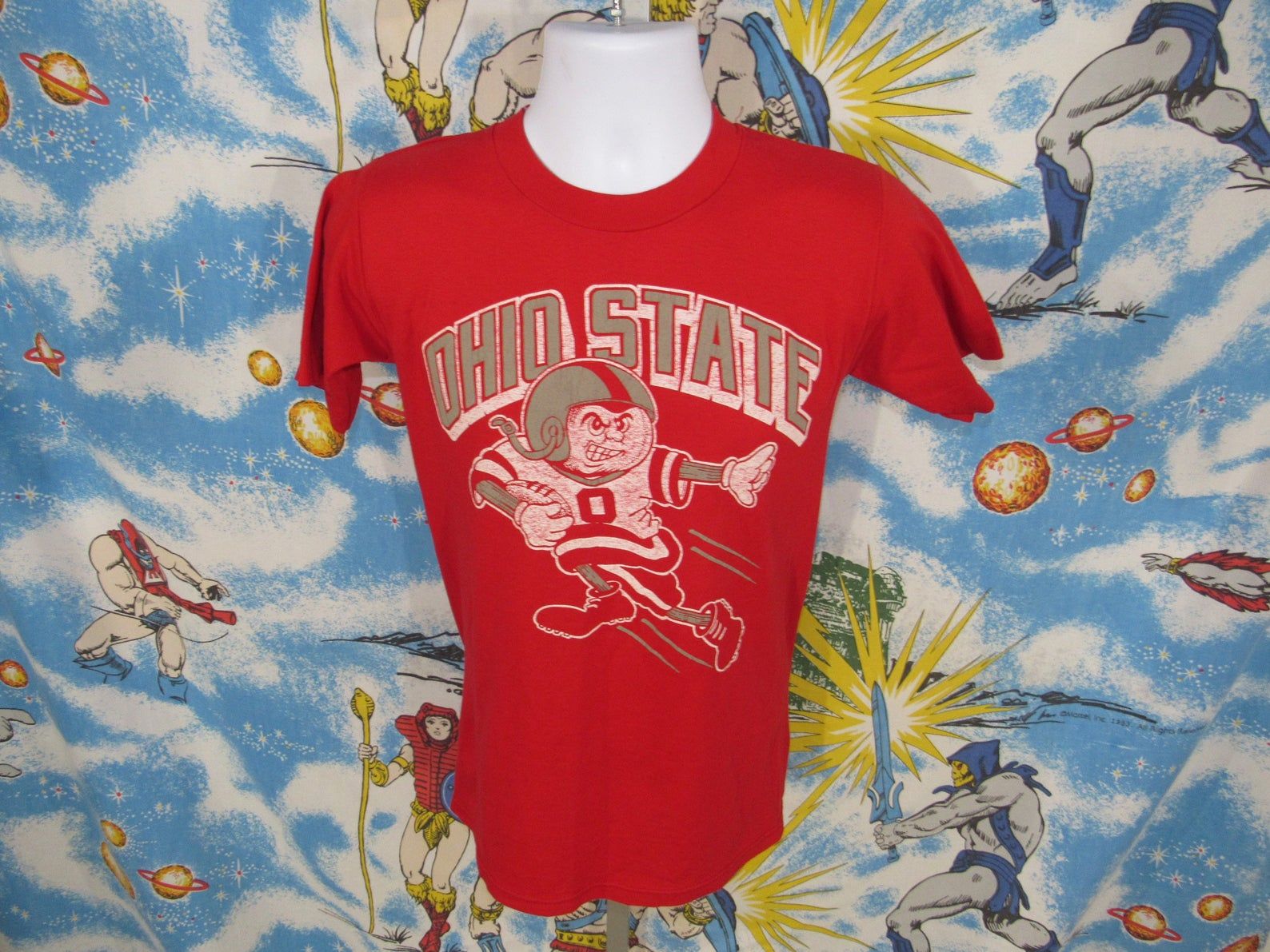 Vintage 80S Ohio State Single Stitch Super Soft T Shirt - Sz S - Cartoon Football Dude Buckeyes
