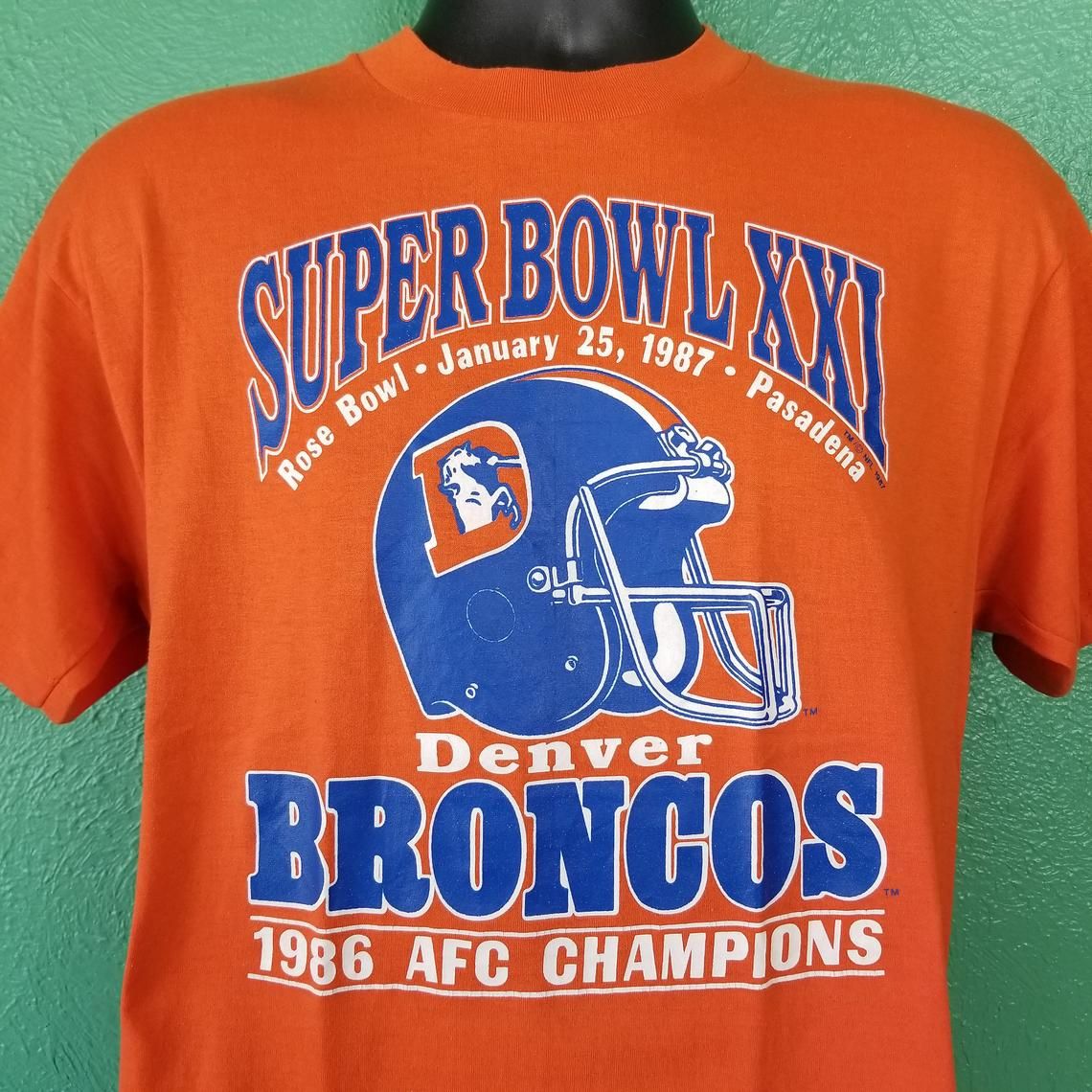 Vintage 80s Orange Denver Broncos AFC Super Bowl XXI 1987 Shirt
