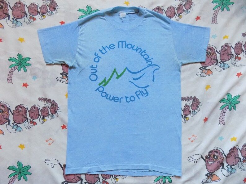 Vintage 80S Out Of The Mountain Power To Fly T Shirt Size Small Suuuper Soft And Thin Threadbare