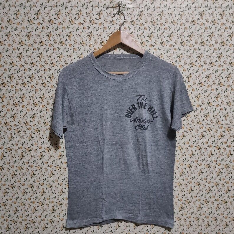Vintage 80S Over The Hill Athletic Club T Shirt Heather Gray