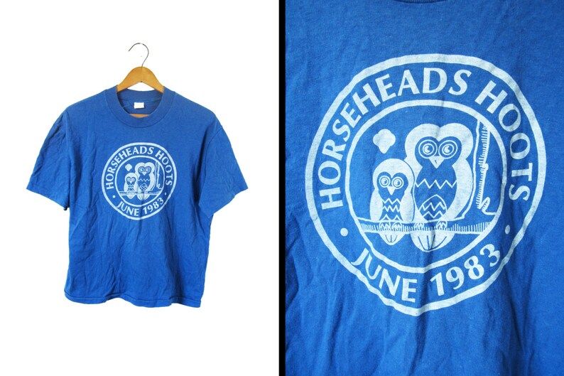 Vintage 80S Owl T Shirt Horseheads Hoots Blue