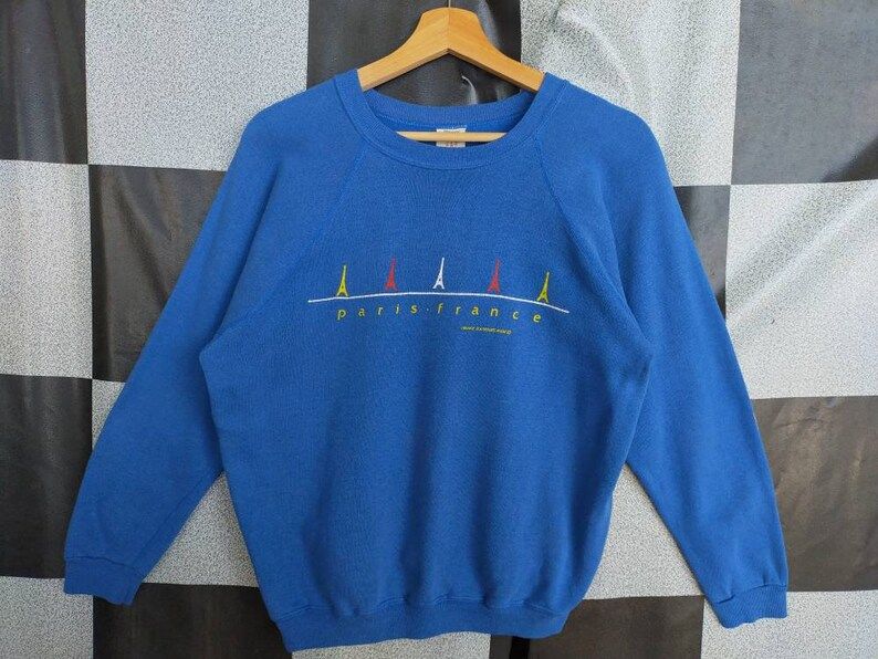 Vintage 80S Paris France Crewneck Sweatshirt Big Print Pullover Sweatshirt Blue Colour L Size Rare Item vintage 80s paris france crewneck sweatshirt big print pullover sweatshirt blue colour l size rare item 7a4w8