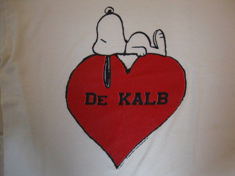Vintage 80S Peanuts Snoopy Heart De Kalb Paper Thin White T Shirt