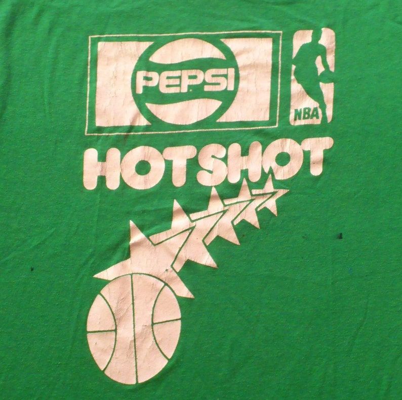 Vintage 80S Pepsi Nba Hotshot Basketball Green T Shirt