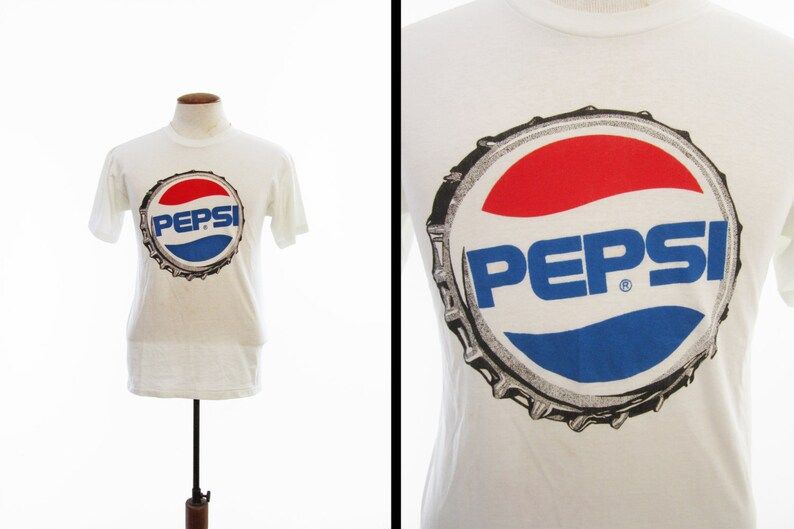 Vintage 80S Pepsi T Shirt Soft And Thin Bottle Cap Logo White Crewneck
