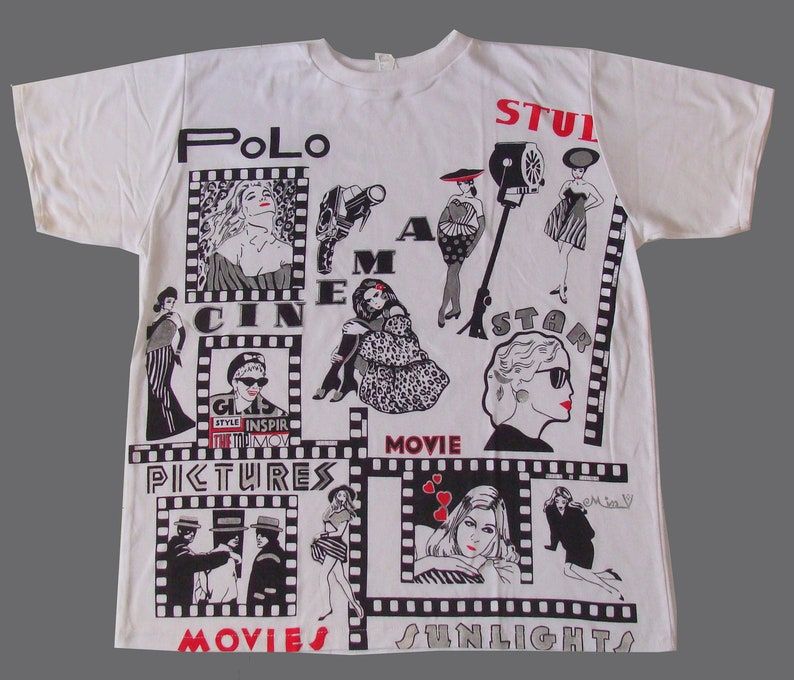 Vintage 80S Polo Cinema Movie Star Film Pictures White T Shirt