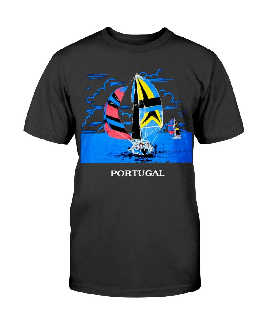 Vintage 80S Portugal Sailing Sailboat Black T Shirt 211208