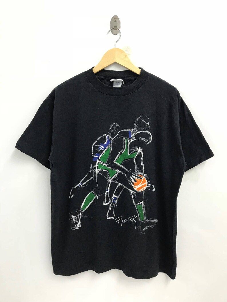 Vintage 80S Reebok Tshirtnice Basketball Player Graphicmade In Usa