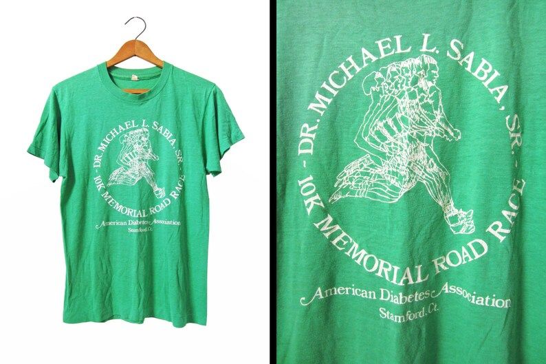 Vintage 80S Road Race T Shirt Stamford Ct 10K Thin Green Converse