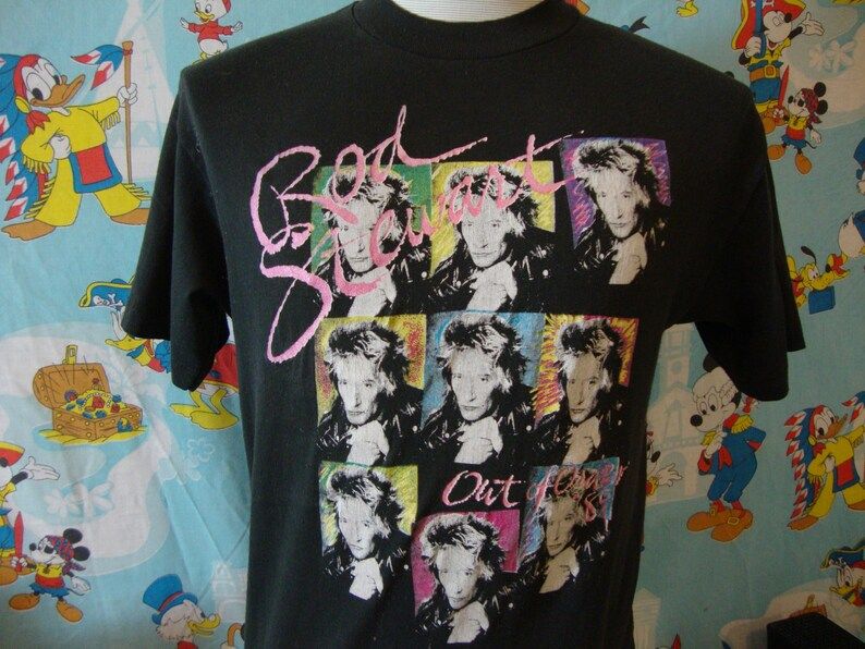 Vintage 80S Rod Stewart Out Of Order Tour 1989 Rock Concert Band Tee Black T Shirt