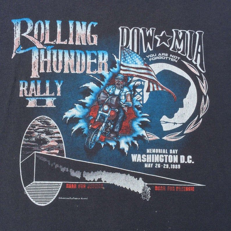 Vintage 80S Rolling Thunder Motorcycle Rally Shirt Rolling Thunder Rally Ii, Washington, Dc Pow/Mia Vietnam War Rally 1989