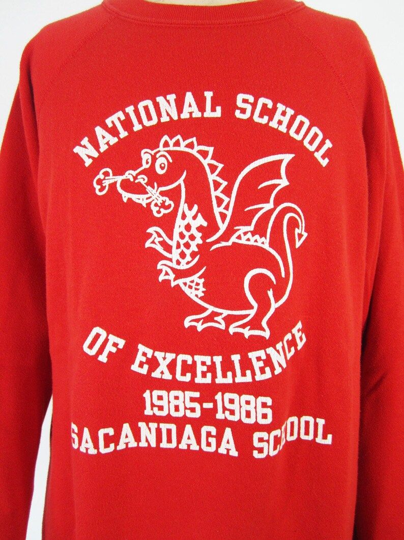 Vintage 80S Sacandaga School Sweatshirt Raglan Red Velva Sheen