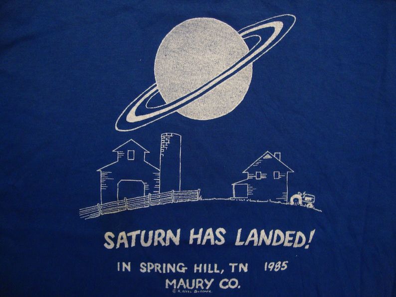 Vintage 80S Saturn Has Landed 1985 Maury Co Souvenir Blue T Shirt