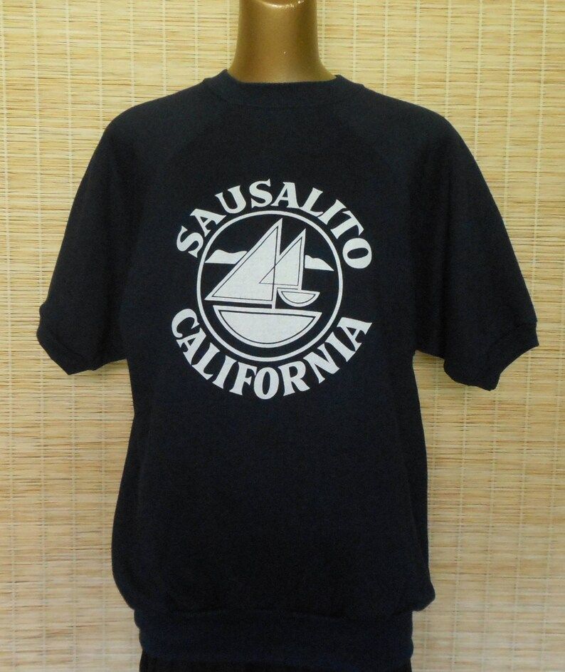 Vintage 80S Sausalito Short Sleeve Sweatshirt 1980S California Souvenir Crewneck Pullover Edium To Large