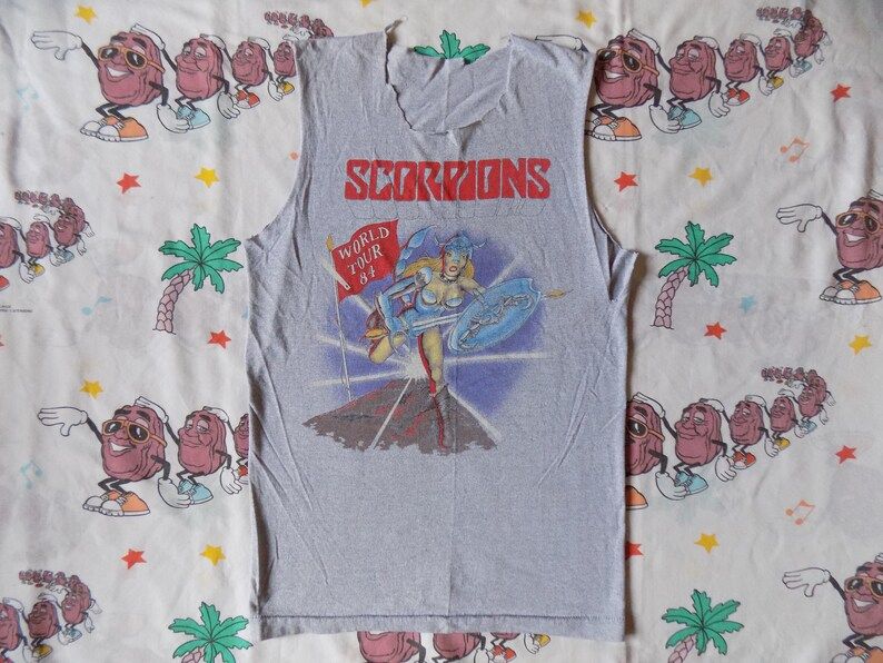 Vintage 80S Scorpions World Tour Cut Off T Shirt Size Small 1984 Metal Tank Top Thrashed