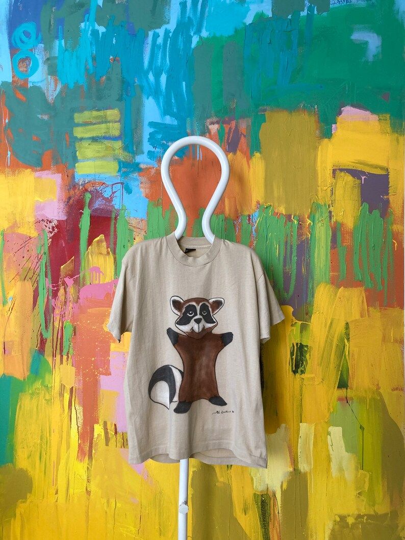 Vintage 80S Screen Stars Airbrush Raccoon T Shirt