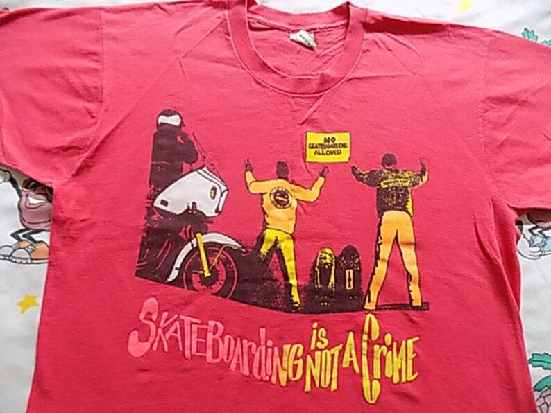 Vintage 80S Skateboarding Is Not A Crime T Shirt Bright Neon Skate Tee