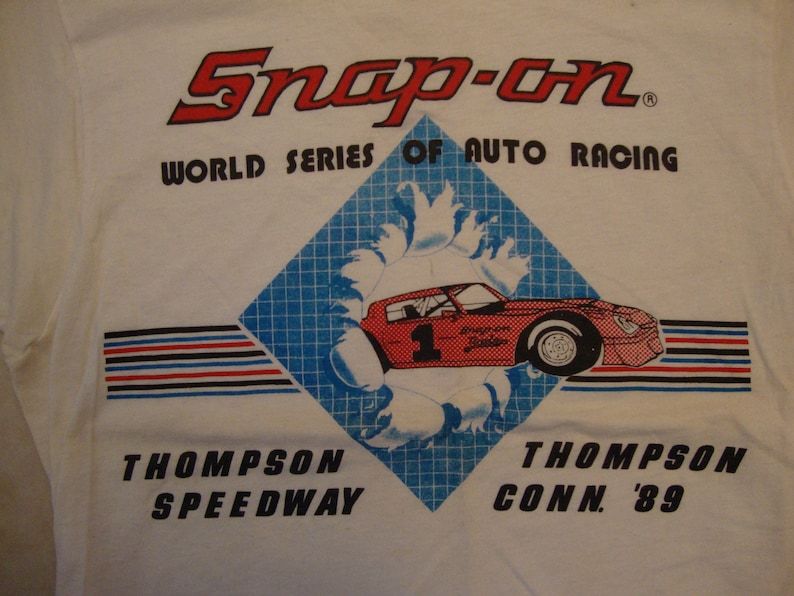 Vintage 80S Snap On World Series Of Auto Racing Thompson Speedway Thompson Conn 89 White T Shirt