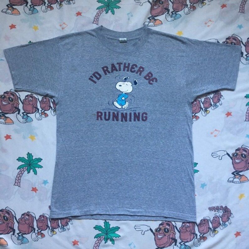 Vintage 80S Snoopy Id Rather Be Running T Shirt L Artex Peanuts