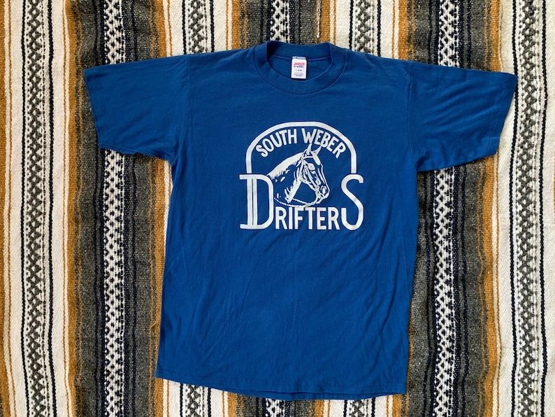 Vintage 80S South Weber Drifters Horse Team Captain Single Stitch Shirt