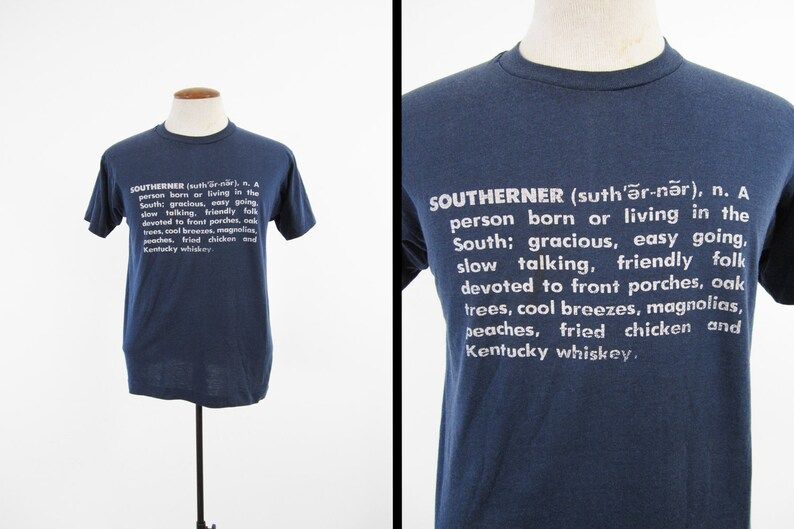 Vintage 80S Southerner T Shirt Distressed Navy Blue Screen Stars